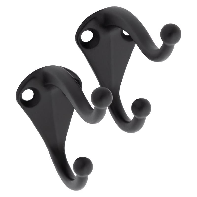 National Hardware Medium Matte Black Steel 6.69 in. L Coat/Hat Hook 35 lb 2 pk