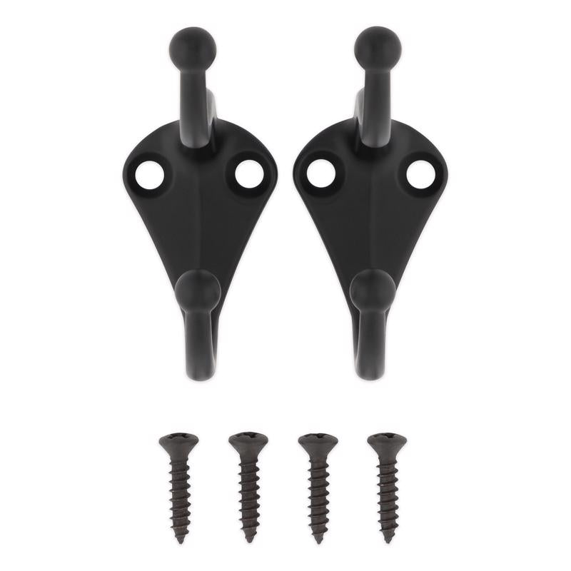 National Hardware Medium Matte Black Steel 6.69 in. L Coat/Hat Hook 35 lb 2 pk