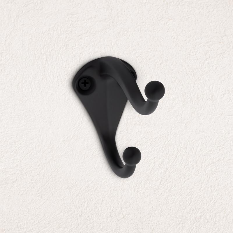 National Hardware Medium Matte Black Steel 6.69 in. L Coat/Hat Hook 35 lb 2 pk