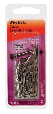 HILLMAN 17 Ga. X 1-1/4 in. L Stainless Steel Wire Nails 2 oz