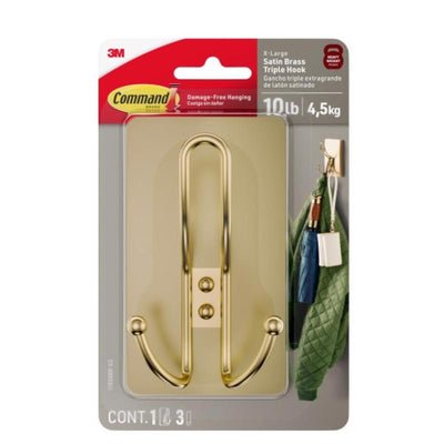 3M Satin Brass Plastic Triple Hook