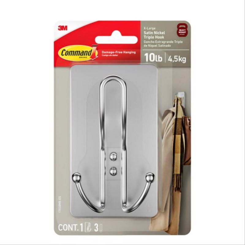 3M Satin Nickel Plastic Triple Hook