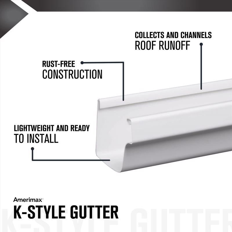 Amerimax 3.38 in. H X 4.4 in. W X 48 in. L White Vinyl K Gutter