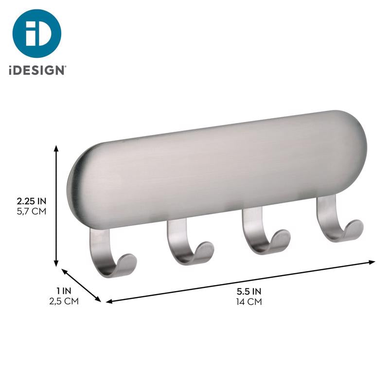 iDesign 4 Hook Brushed Stainless Steel Storage Hook/Strap