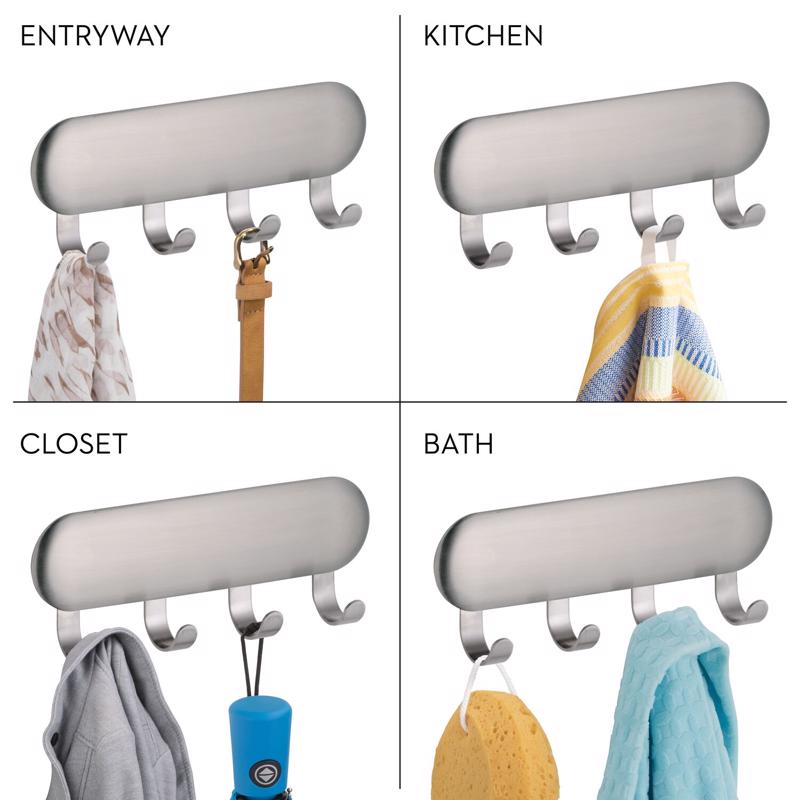 iDesign 4 Hook Brushed Stainless Steel Storage Hook/Strap