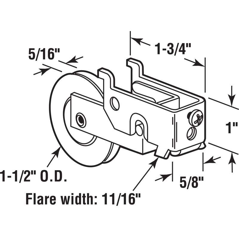 Prime-Line 1-1/2 in. D X 5/16 in. L Plastic/Steel Roller Assembly