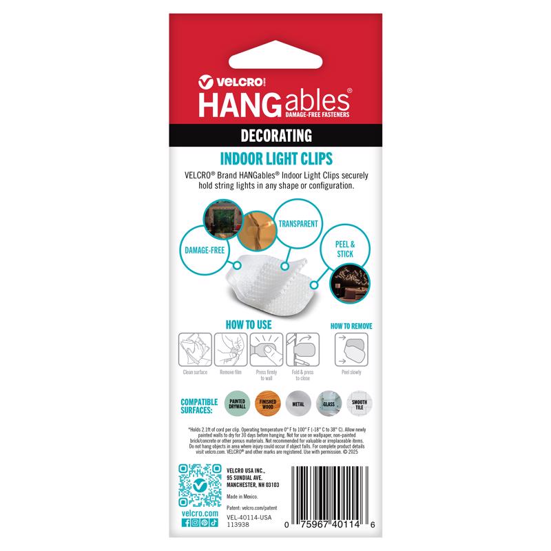 VELCRO Brand HANGables Medium Plastic Light Clips 48 pk
