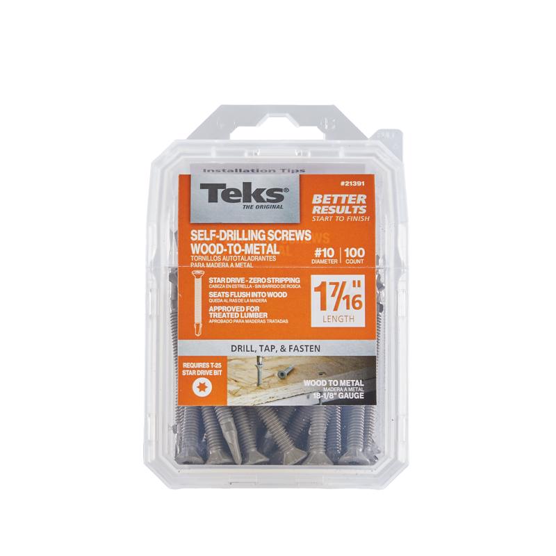 Teks No. 10 in. X 1.4375 in. L Star Hex Washer Head Self-Drilling Screws w/Wings