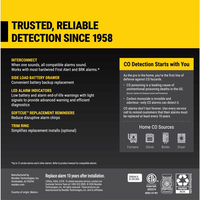 BRK Hard-Wired w/Battery Back-up Electrochemical Carbon Monoxide Detector