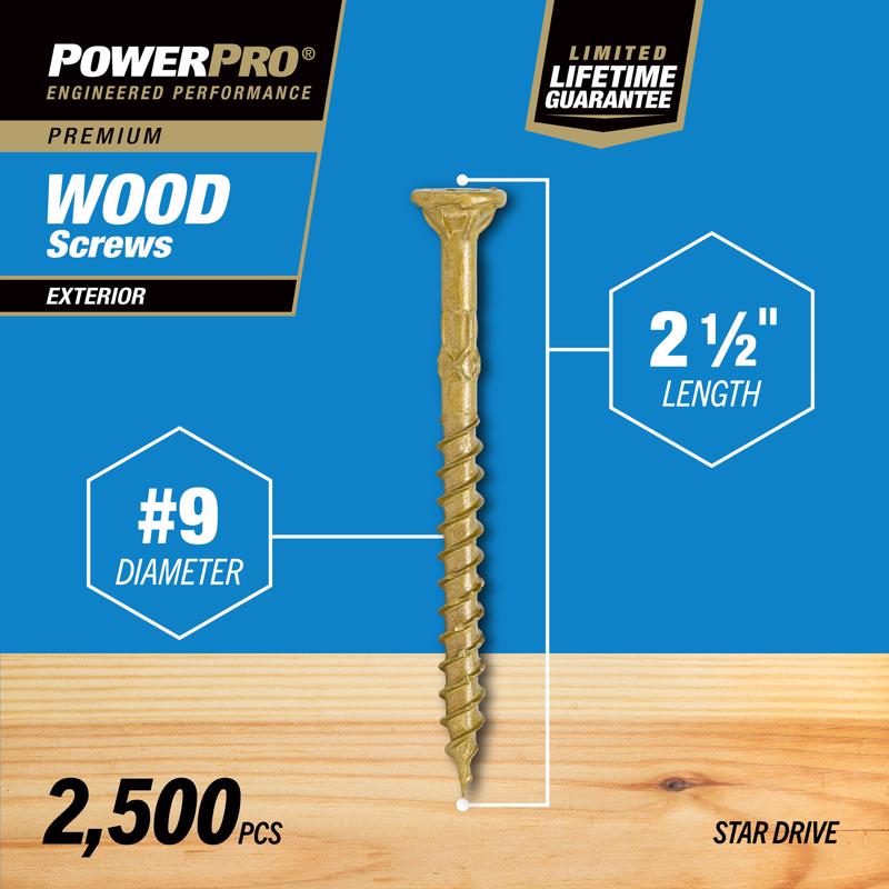 Power Pro No. 9 Ga. X 2-1/2 in. L Bronze Star Flat Head Deck Screws