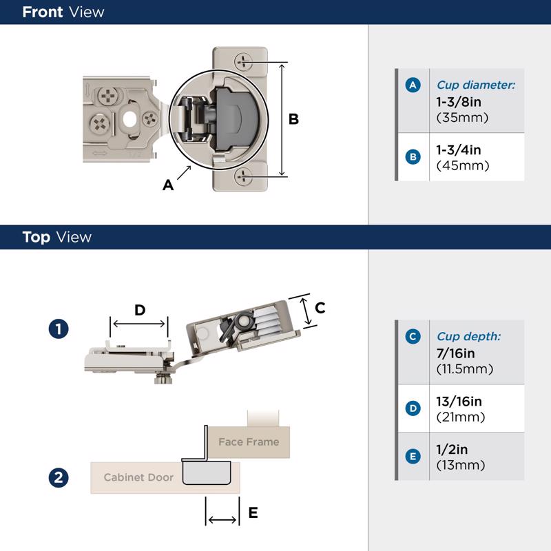 Amerock 2-1/4 in. W X 2-13/16 in. L Steel Cabinet Hinge 2 pk