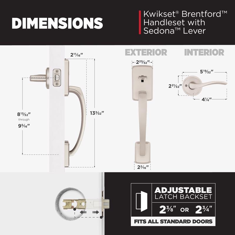 Kwikset Brentford Satin Nickel Entry Handleset with Lever 1.75 in.