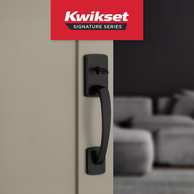 Kwikset Brentford Matte Black Entry Handleset with Lever 1.75 in.