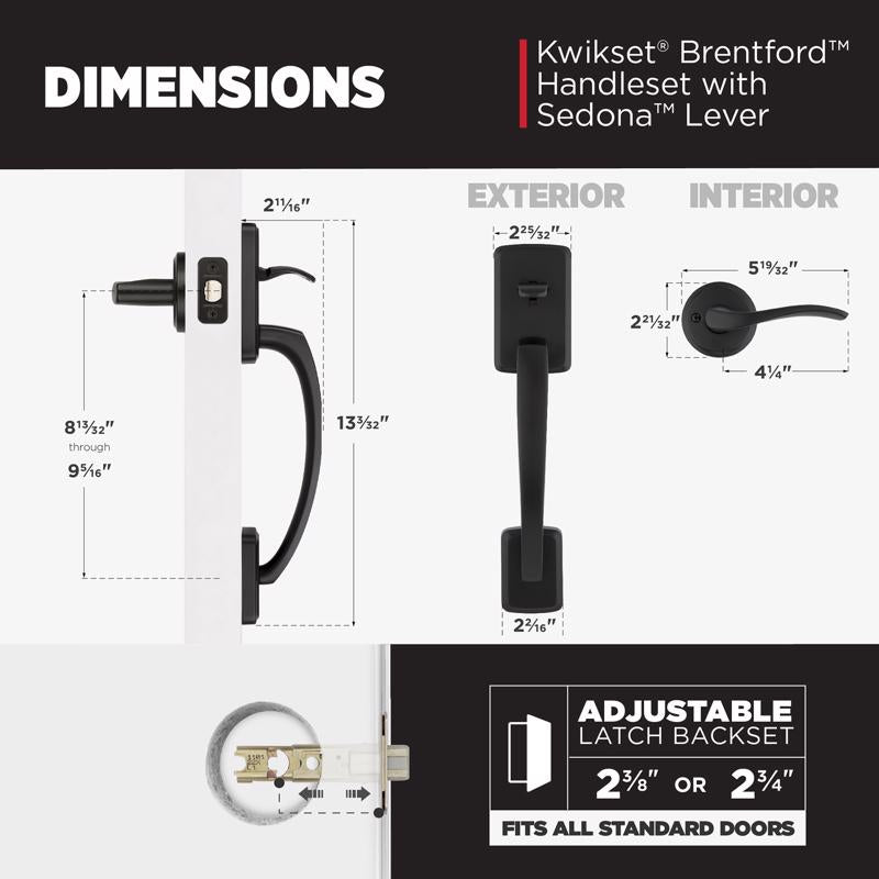 Kwikset Brentford Matte Black Entry Handleset with Lever 1.75 in.