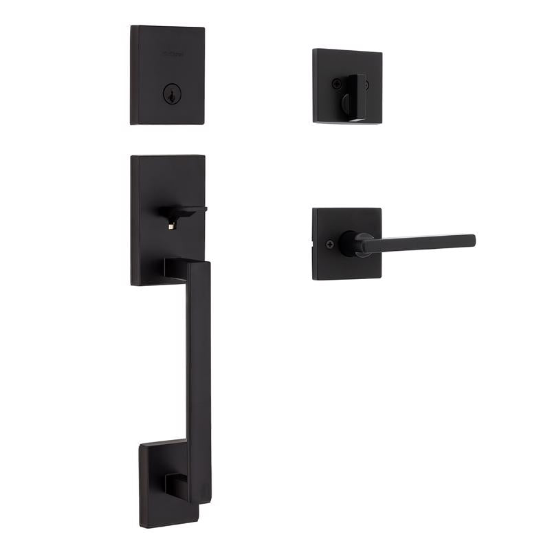 Kwikset San Clemente Matte Black Entry Handleset 1.75 in.