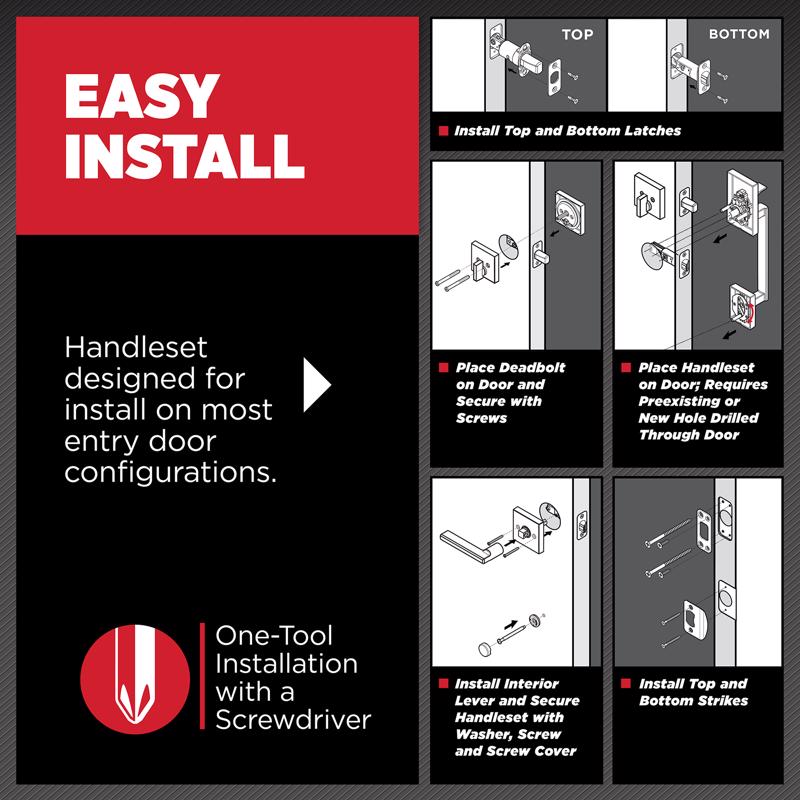 Kwikset San Clemente Matte Black Entry Handleset 1.75 in.