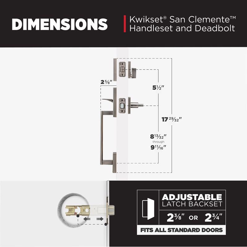 Kwikset San Clemente Satin Nickel Entry Handleset 1.75 in.