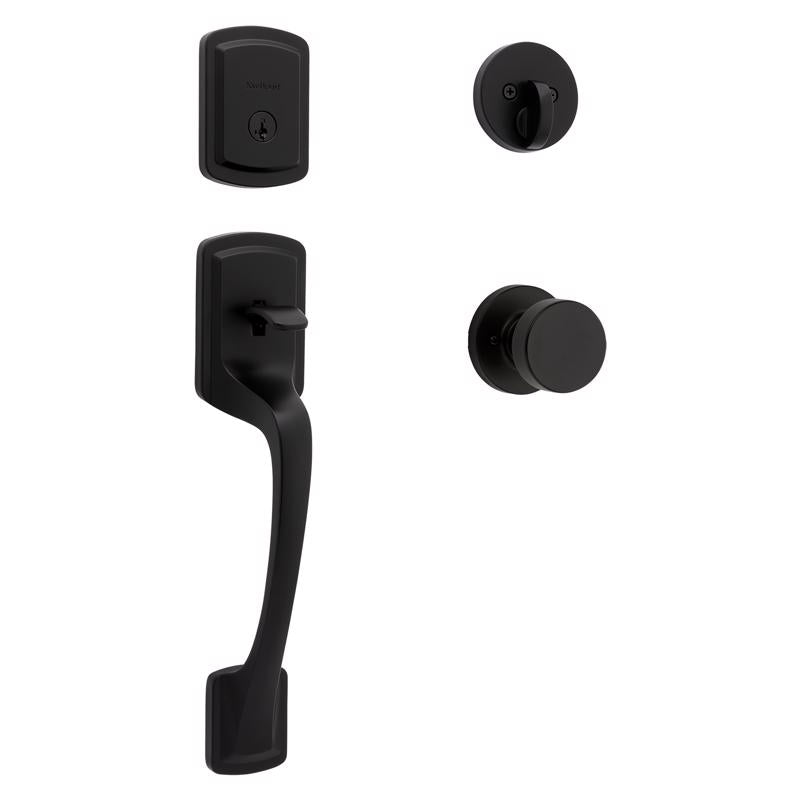Kwikset Prague Matte Black Entry Handleset 1.75 in.