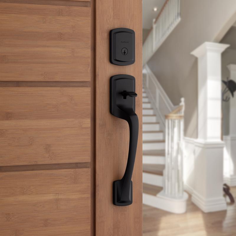 Kwikset Prague Matte Black Entry Handleset 1.75 in.