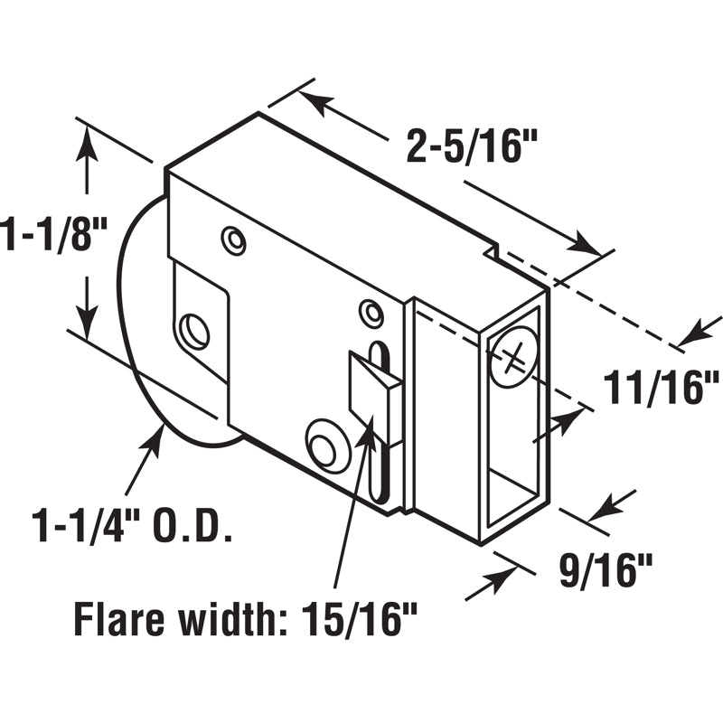 Prime-Line 1-1/4 in. D X 2.31 in. L Steel Roller Assembly