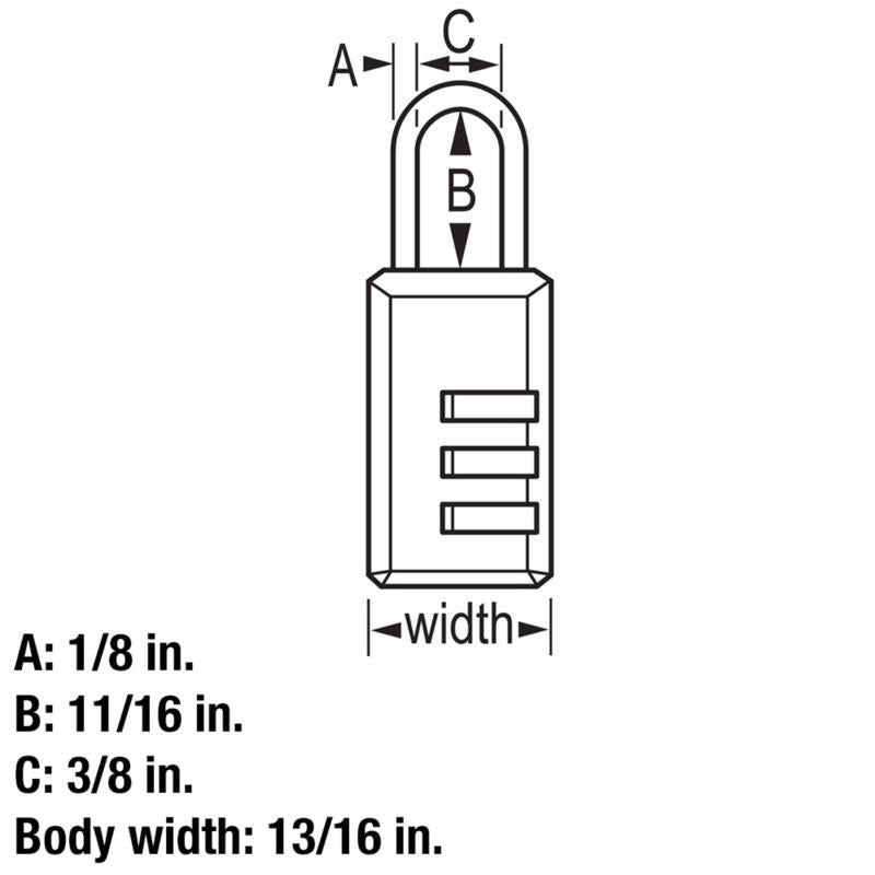 Master Lock 1-1/2 in. H X 1/2 in. W X 1-3/16 in. L Steel 3-Dial Combination Luggage Lock
