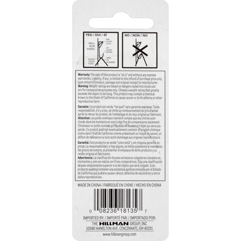 HILLMAN Zinc Silver Conventional Picture Hanger 50 lb