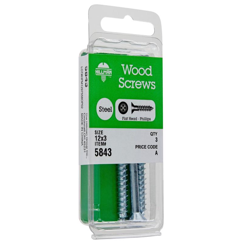 HILLMAN No. 12 X 3 in. L Phillips Zinc-Plated Coarse Wood Screws
