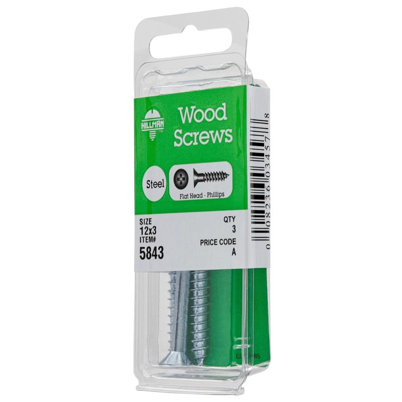 HILLMAN No. 12 X 3 in. L Phillips Zinc-Plated Coarse Wood Screws