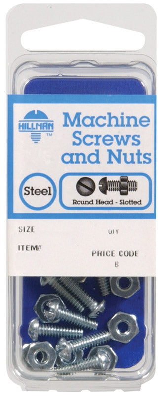 HILLMAN No. 1/4-20 in. X 1-1/2 in. L Slotted Round Head Zinc-Plated Steel Machine Screws and Nuts 1