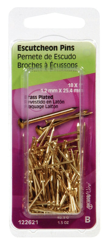 HILLMAN Anchor Wire 18 Ga. X 1 in. L Brass-Plated Steel Escutcheon Pins 1.5 oz