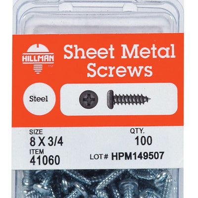 HILLMAN No. 8 Ga. X 1 in. L Phillips Pan Head Sheet Metal Screws 100 pk