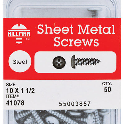 HILLMAN No. 10 Ga. X 1-1/2 in. L Phillips Pan Head Sheet Metal Screws 50 pk