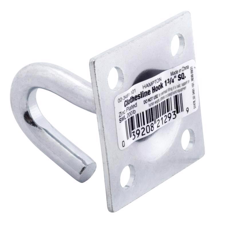 Hampton Small Zinc-Plated Silver Steel 1.75 in. L Clothesline Hook Plate Type 200 lb