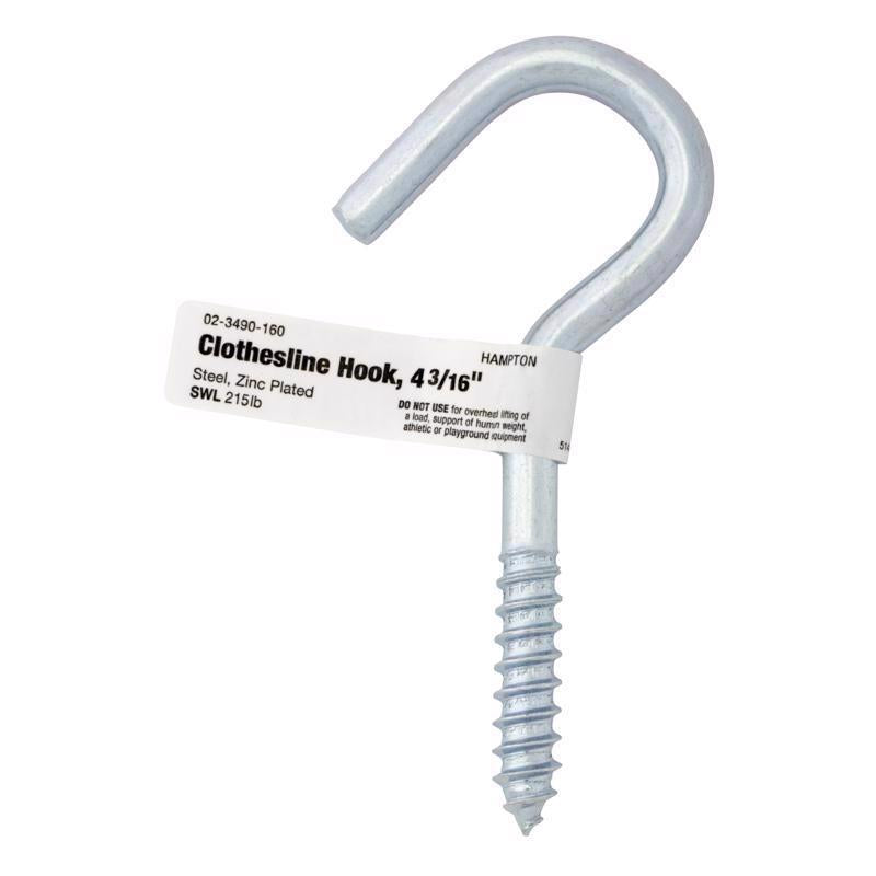 Hampton Small Zinc-Plated Silver Steel 4.1875 in. L Clothesline Hook 215 lb