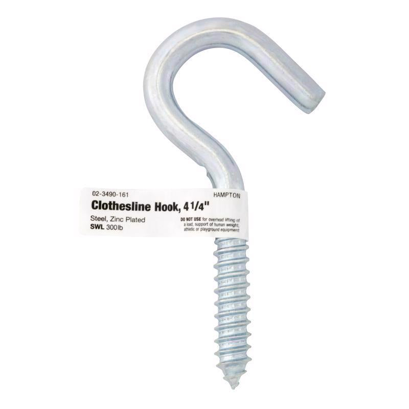 Hampton Small Zinc-Plated Silver Steel 4.25 in. L Clothesline Hook 300 lb