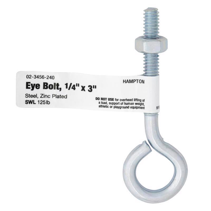 Hampton 1/4 in. X 3 in. L Zinc-Plated Steel Eyebolt Nut Included