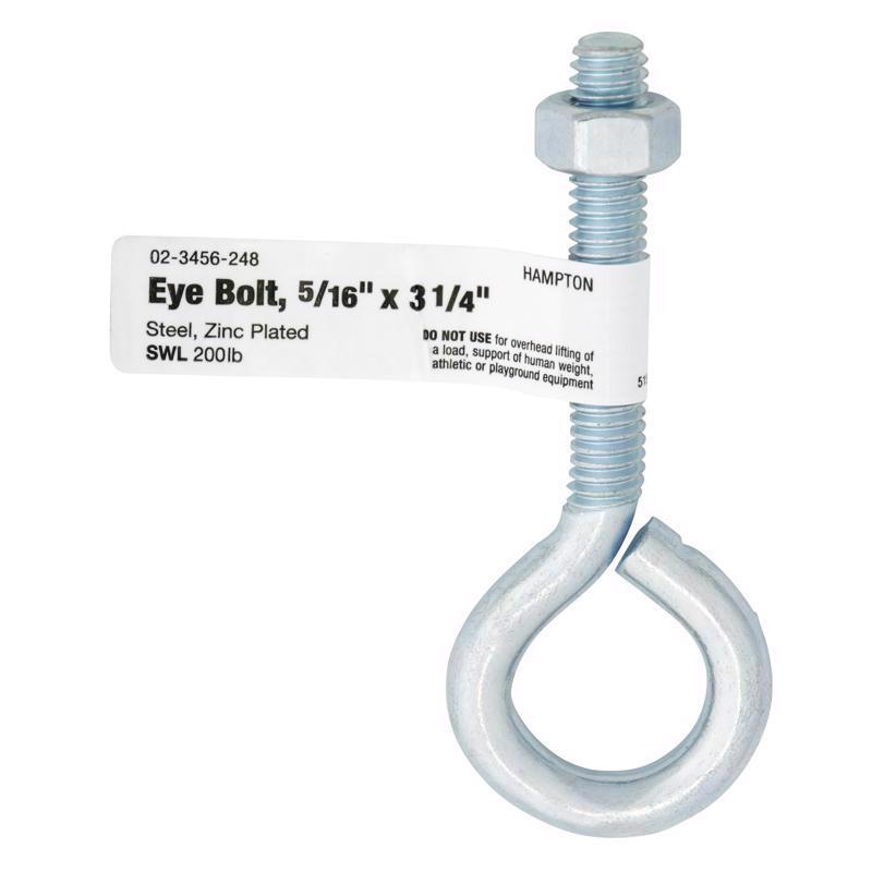 Hampton 5/16 in. X 3-1/4 in. L Zinc-Plated Steel Eyebolt Nut Included