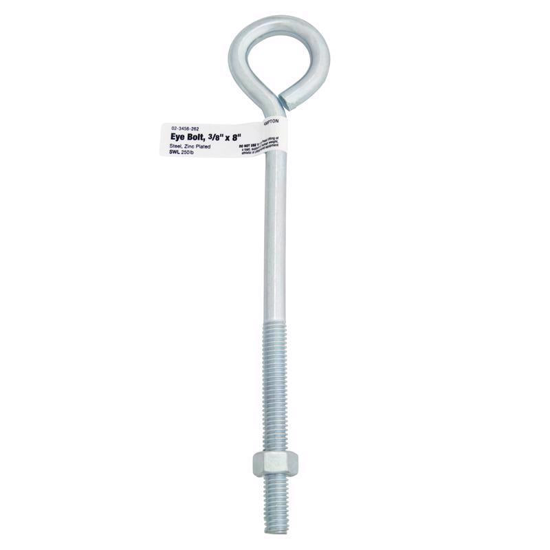 Hampton 3/8 in. X 8 in. L Zinc-Plated Steel Eyebolt Nut Included
