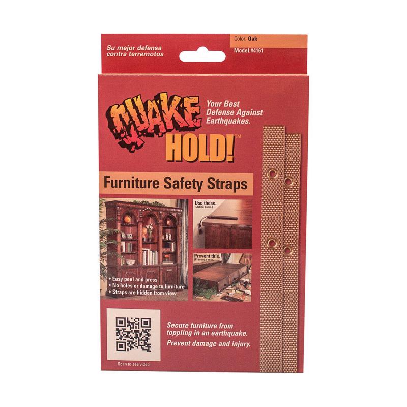 Quake Hold Ready America Nylon Self Adhesive Furniture Strap Oak Assorted 1 in. W X 15 in. L