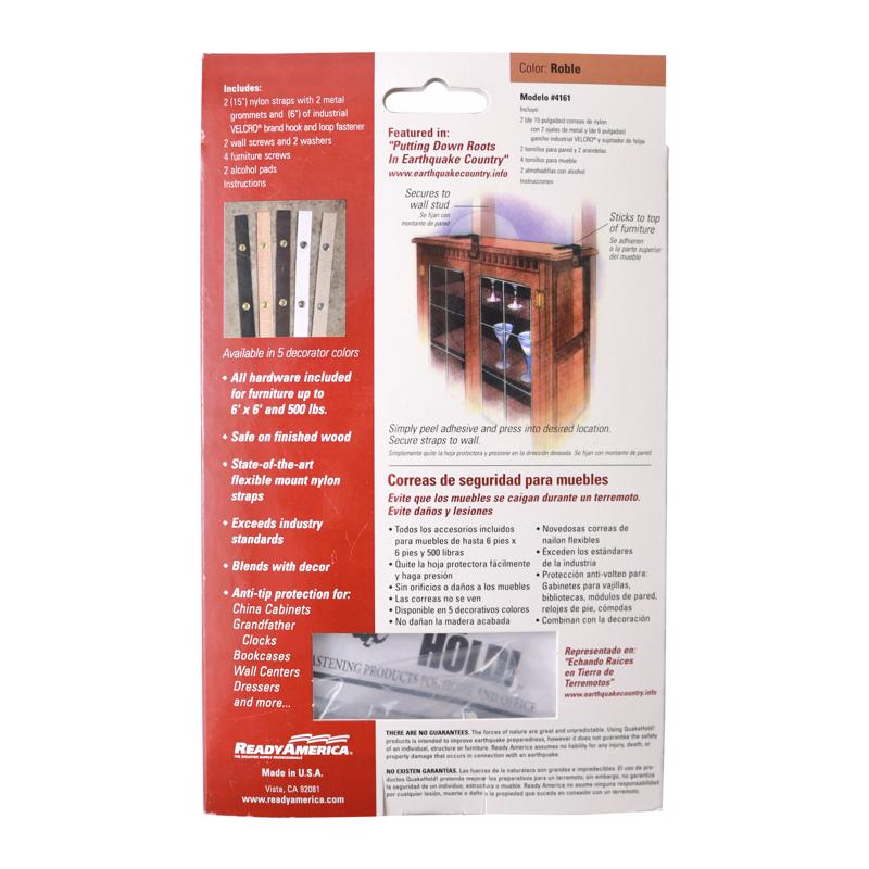 Quake Hold Ready America Nylon Self Adhesive Furniture Strap Oak Assorted 1 in. W X 15 in. L