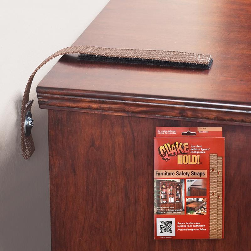 Quake Hold Ready America Nylon Self Adhesive Furniture Strap Oak Assorted 1 in. W X 15 in. L