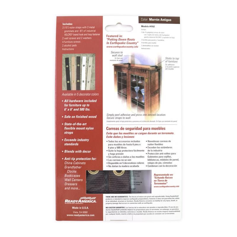 Quake Hold Ready America Nylon Self Adhesive Furniture Strap Brown Assorted 1 in. W X 15 in. L