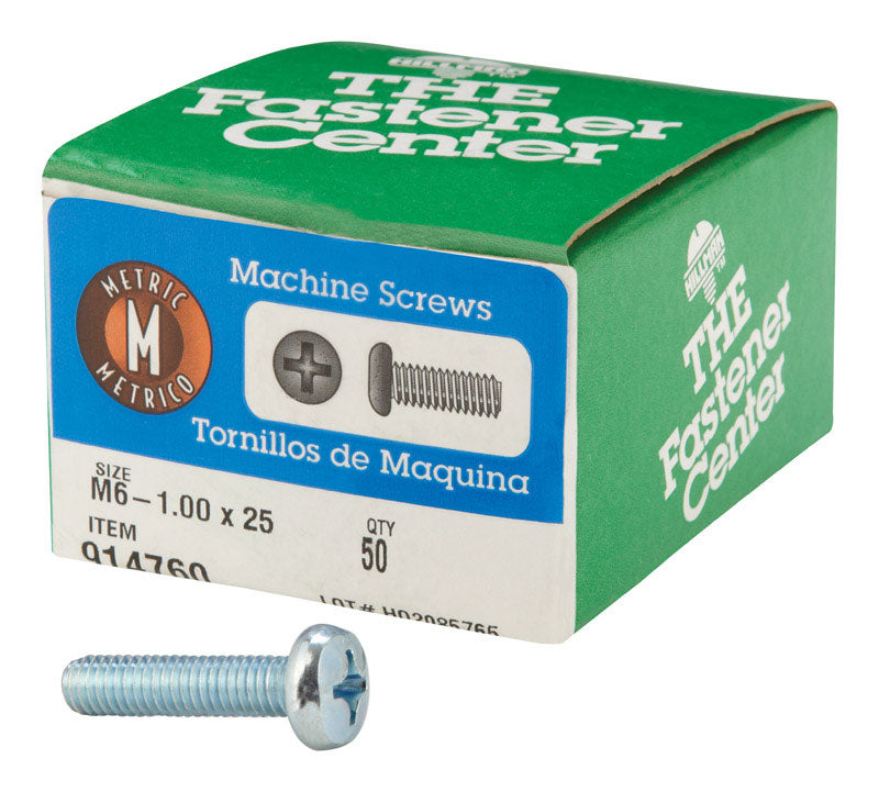 HILLMAN M6-1 Ga. X 25 mm L Phillips Pan Head Zinc-Plated Steel Metric Machine Screws