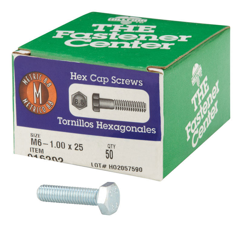 HILLMAN M6-1.00 mm D X 25 mm L Heat Treated Steel Hex Head Cap Screw