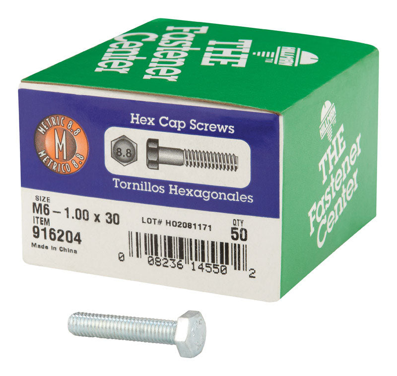 HILLMAN M6-1.00 mm D X 30 mm L Heat Treated Steel Hex Head Cap Screw