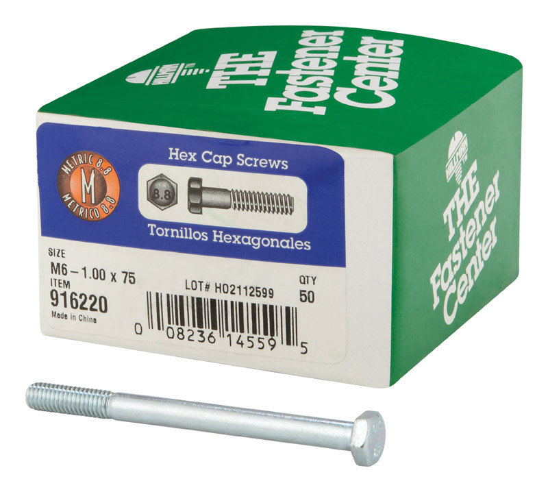 HILLMAN M6-1.00 mm D X 75 mm L Heat Treated Steel Hex Head Cap Screw