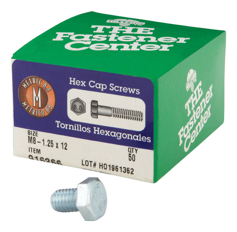HILLMAN M8-1.25 mm D X 12 mm L Heat Treated Steel Hex Head Cap Screw