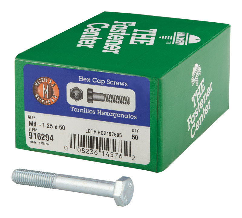 HILLMAN M8-1.25 mm D X 60 mm L Heat Treated Steel Hex Head Cap Screw