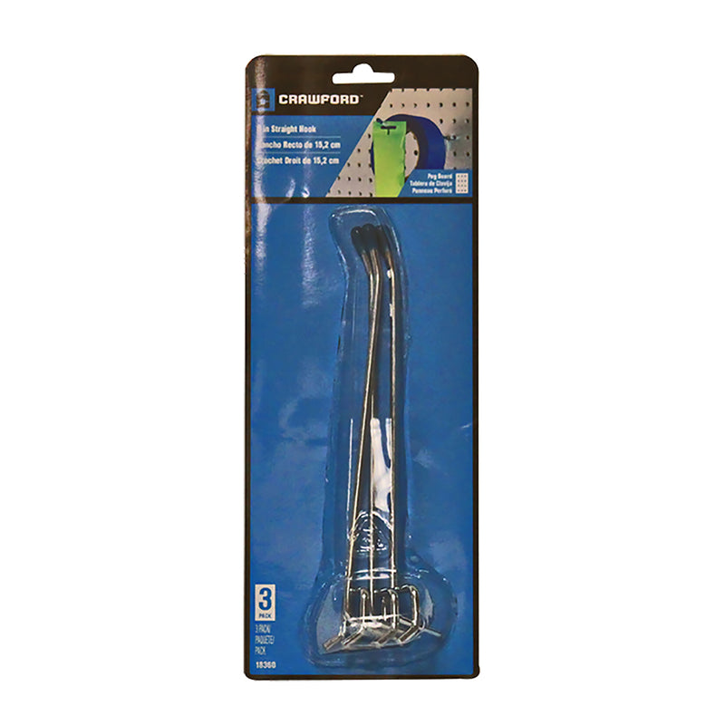 Crawford Zinc Plated Silver Steel 6 in. Peg Hooks 3 pk