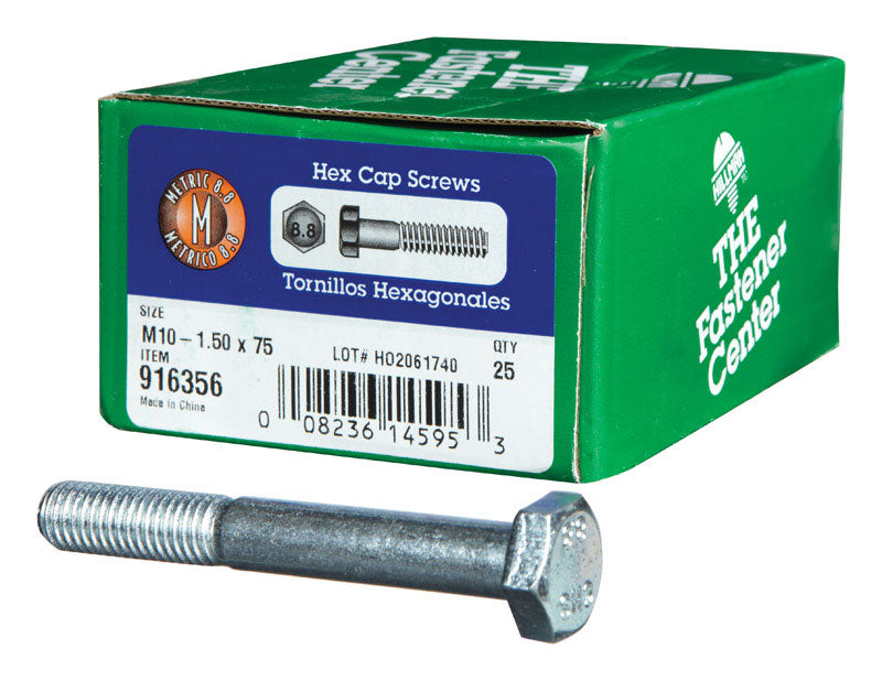 HILLMAN M10-1.50 mm D X 75 mm L Heat Treated Zinc Steel Hex Head Cap Screw